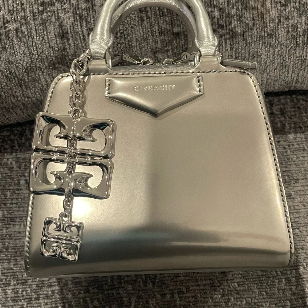 Givenchy Silver Antigona Nano Bag with Polished Hardware